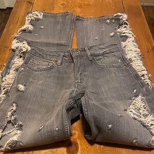 Zara Distressed Flare Jeans in Gray